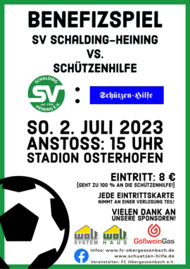 Banner Benefizspiel SV Schalding : Schützenhilfe e.V.