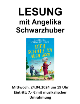 Banner "Dich schaff ich auch noch" Lesung mit Angelika Schwarzhuber